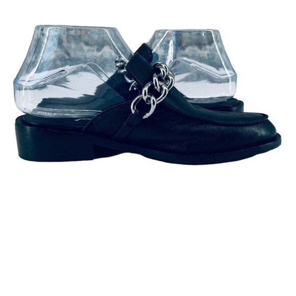 Free People Vida Mules 37 Black Leather Silver Link Chain Slip On Loafer - Picture 5 of 12